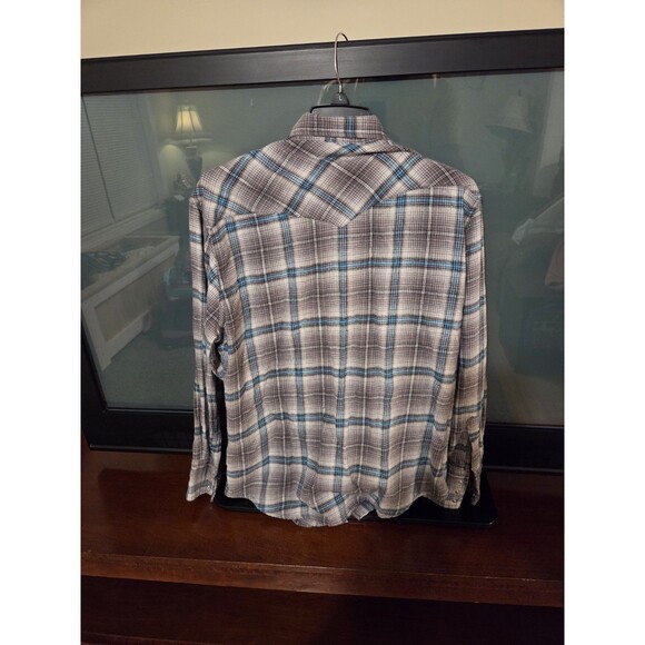 Wrangler Pearl Snap Shirt Mens LARGE Gray Plaid Flannel Wrancher Western - Picture 3 of 3